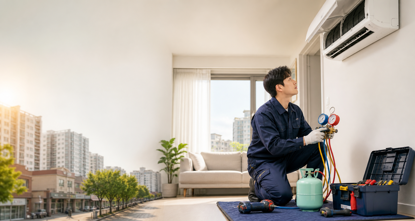 군포 에어컨가스충전냉매보충 상담 현장