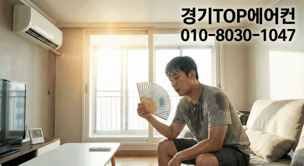 가정집 에어컨 현장에서 게이지로 냉매압력체크를 진행하는 모습입니다. 냉매 상태와 압력을 정확히 확인한 뒤 필요한 만큼 에어컨가스충전을 도와드립니다.