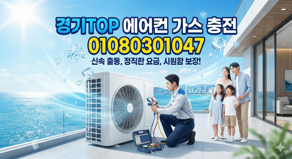 가정집 에어컨 현장에서 게이지로 냉매압력체크를 진행하는 모습입니다. 냉매 상태와 압력을 정확히 확인한 뒤 필요한 만큼 에어컨가스충전을 도와드립니다.