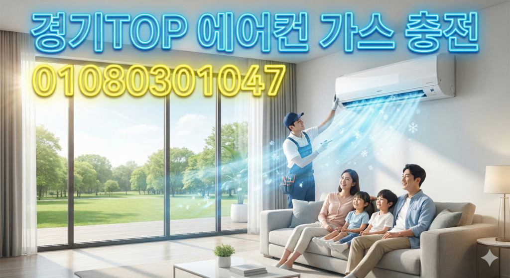 가정집 에어컨 현장에서 게이지로 냉매압력체크를 진행하는 모습입니다. 냉매 상태와 압력을 정확히 확인한 뒤 필요한 만큼 에어컨가스충전을 도와드립니다.